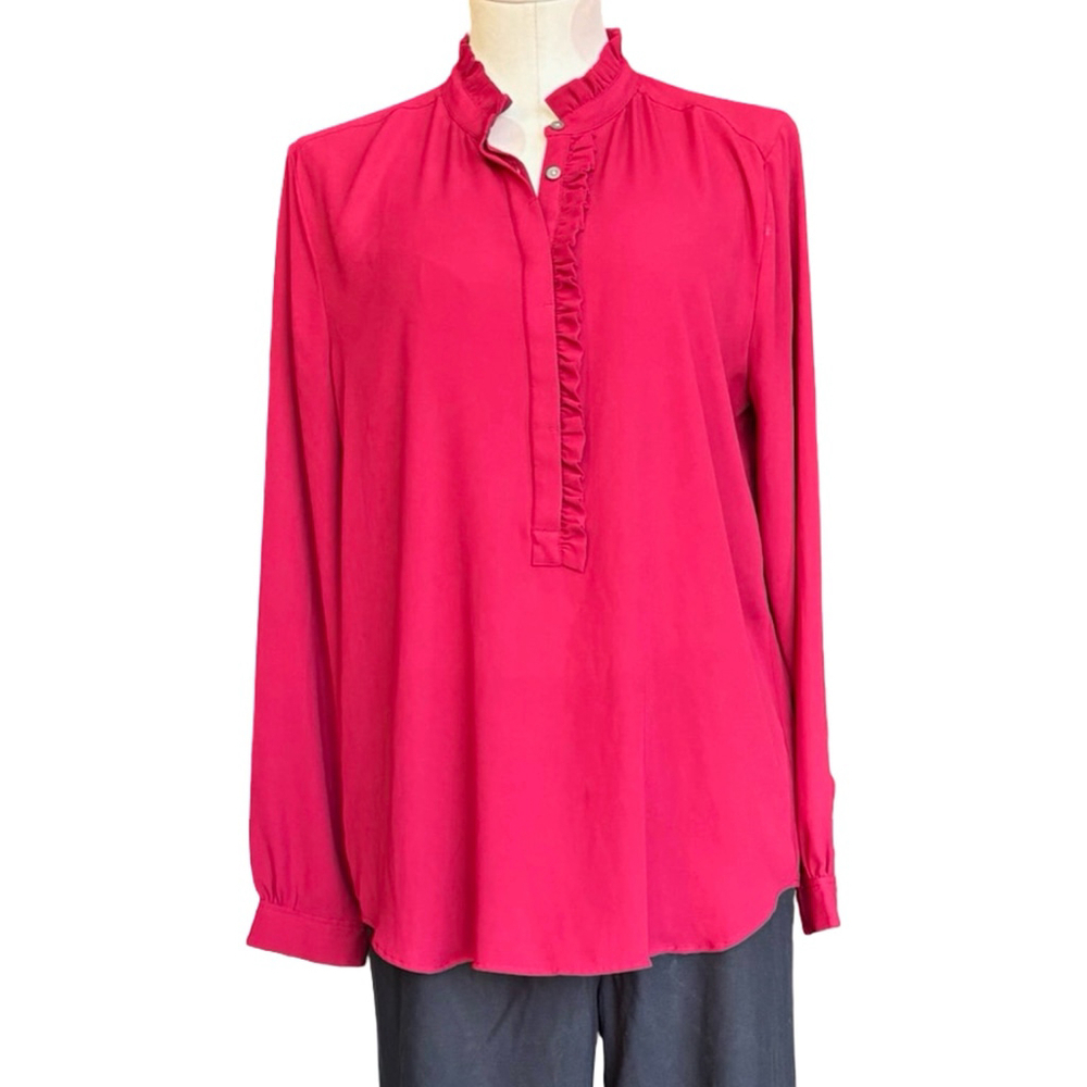 LOFT Pink Ruffle Trim Long Sleeve Blouse Medium
